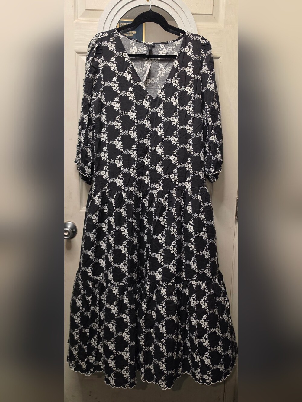 Ann Taylor Black Midi Dress with White Floral Print - Picture 3 of 6